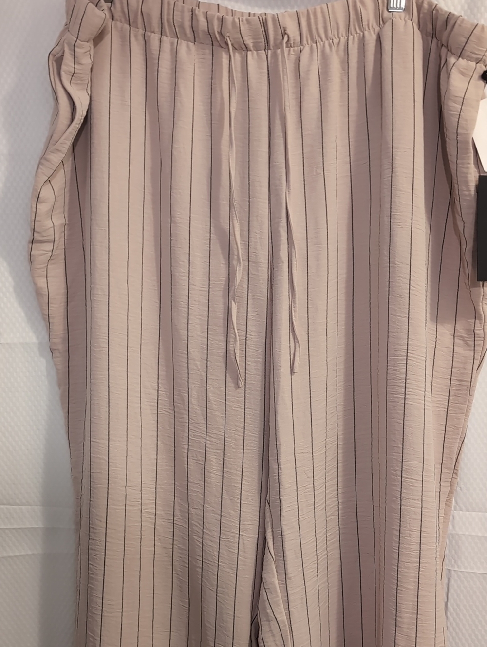 Rachel Zoe Beige Pinstripe Drawstring Wide-Leg Pants